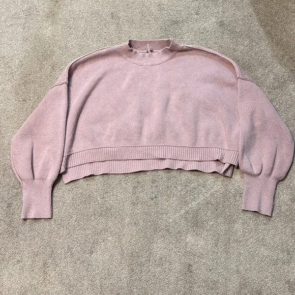 Free People Pink Easy Street Cropped Sweater Size XL - Picture 3 of 5